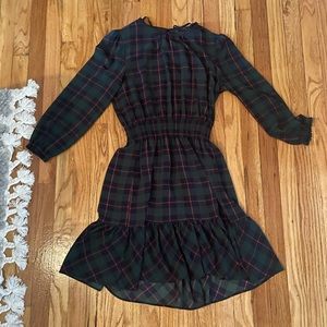 J Crew Cinched Waist Dress Tartan Plaid